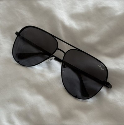 QUAY Australia High Key 1212 Extra Large Aviator Polarized Sunglasses Black