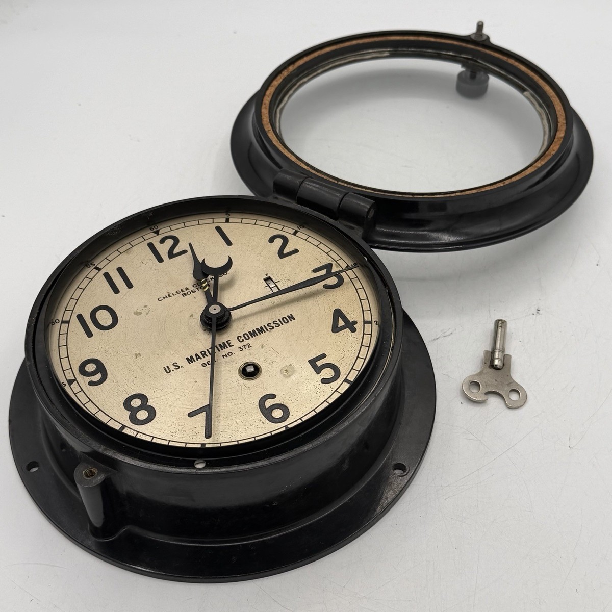 WWII Chelsea Clock U.S. Maritime Commission Ship Key Wind Works