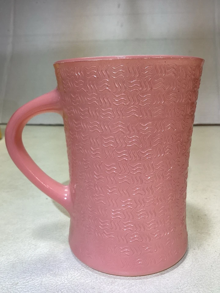 Set Of Six GLASBAKE Milk Glass Basket Weave J-2277 Mugs In Pastel Colors - Image 4 of 4