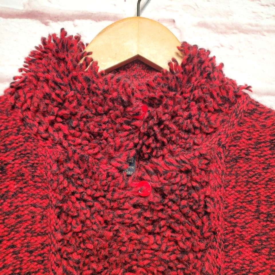 VTG Country Shop Sweater Womens Medium Red Black Boucle Rabbit Hair Wool 90s - Image 4 of 4