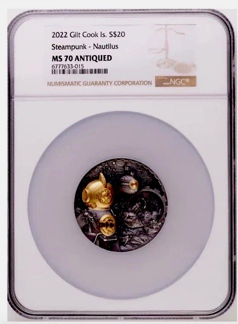 🇺🇸 2022 Cook Islands 3oz Silver Steampunk Nautilus MS-70 NGC