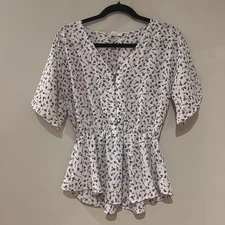 Sienna Sky White and Blue Peplum Blouse 