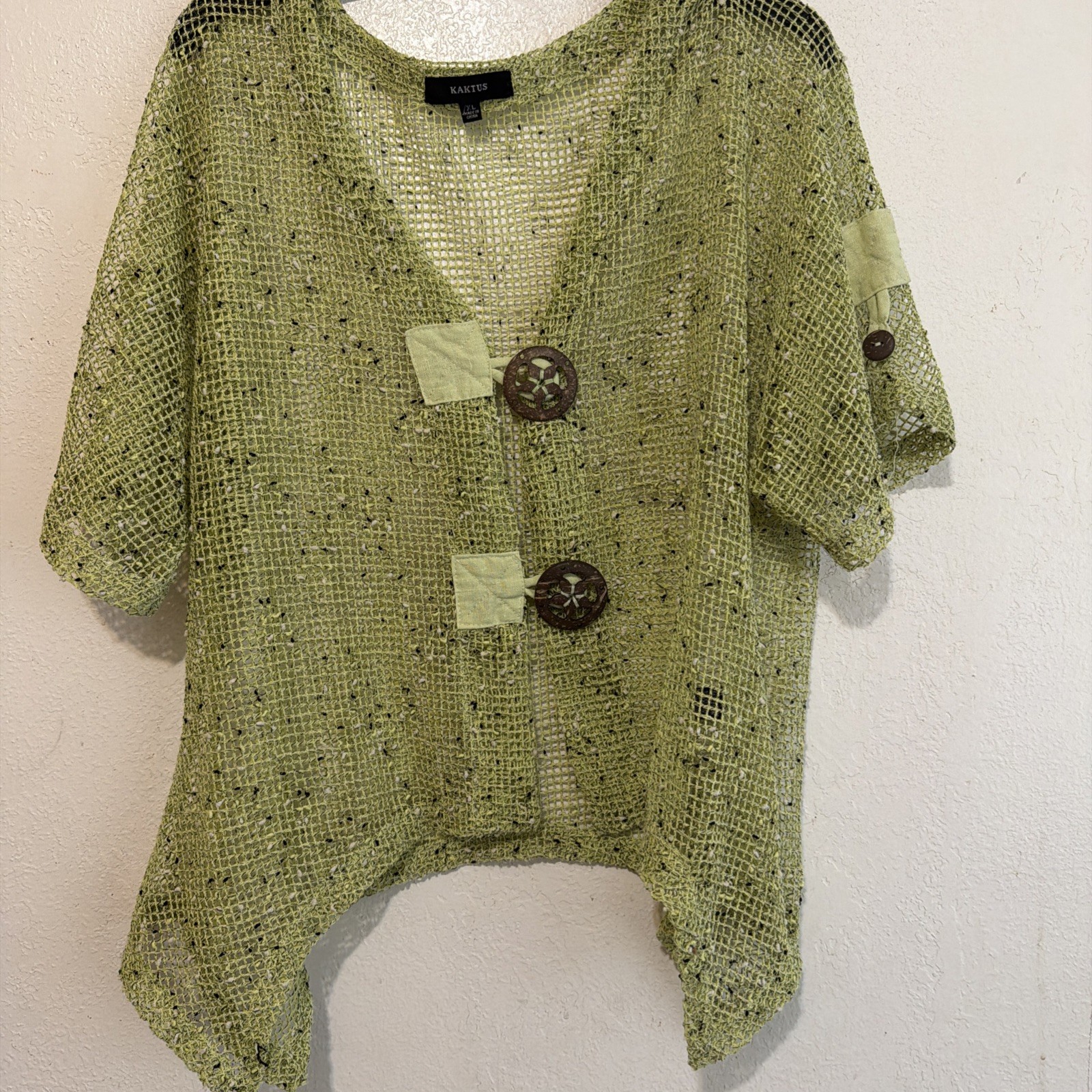 Kaktus Womens Mesh Cardigan Sz L Oversized Short Sleeve Green. Beautiful Boho.
