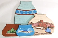 Vtg. Hand-Painted Solid Wood Wall Plaque Southwestern Native American Folk Art