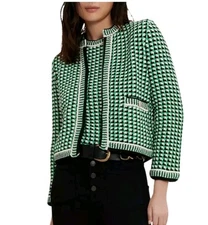 Maje Green Houndstooth Manelanne Cardigan And Matching Shirt Set