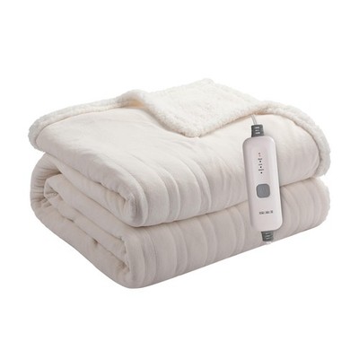 Electric Heated Blanket 50''x60'' Throw Size Flannel & Sherpa - 4 Heat Settings...