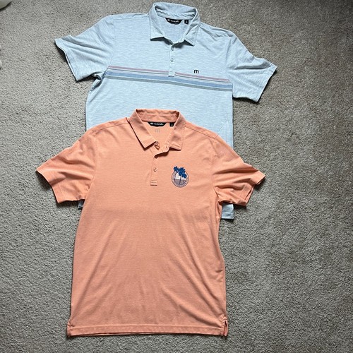 Lot of 2 Travis Mathew Men's XL Golf Polo Shirts Gray & Orange Logo