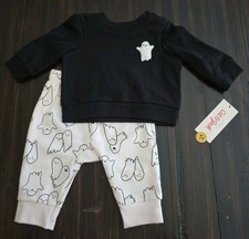 Cat Jack 0/3 Months Ghosts Halloween 2pc Outfit Sweatshirt Pants Set NWT