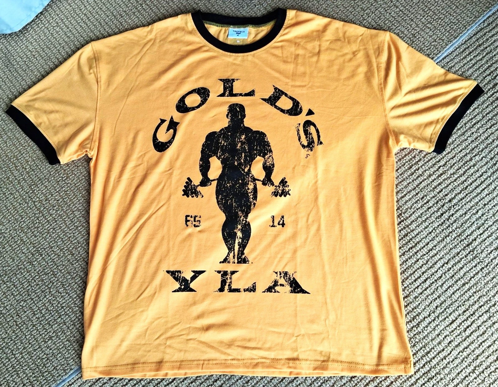 YLA x Gold's Retro Ringer T-Shirt Mens Muscle Gym Workout Train Lift XL YLW NWOT