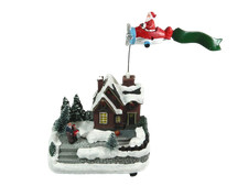 Villaggio Natalizio con Aereo di Babbo Natale Cm 12x16x25h Luci+Musica+Movimento