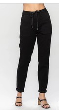 Judy Blue Jet Black Jogger Jeans Double Roll Cuff Size 5/27 Draw String