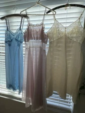 VTG 3 Pc Lingerie Slip Lot Chiffon Babydoll  60s 70s Nightgown