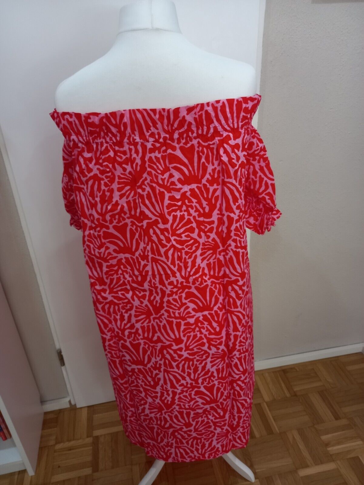 Carmenkleid rot rosa Gr. XXL 52 54 Sommerkleid Muster