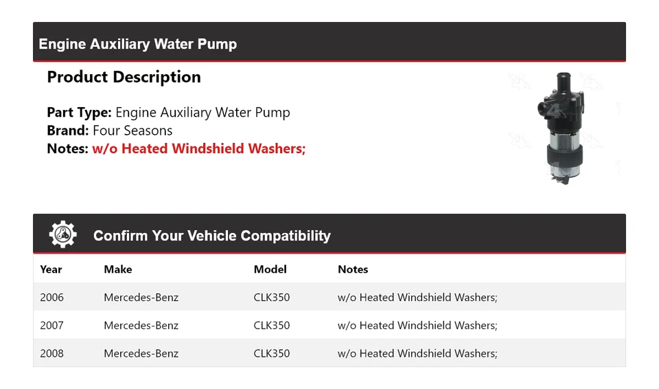 Bomba de agua auxiliar motor Mercedes-Benz CLK350 2006-2008 4 estaciones 2007 Foto 2 de 4