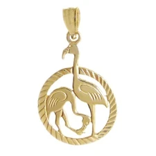 New 14k Yellow Gold Flamingo Bird Pendant
