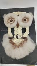 Owl Macrame Off White - Cream Owl Wall Hanging Wooden Bead Nose Eyes - READ