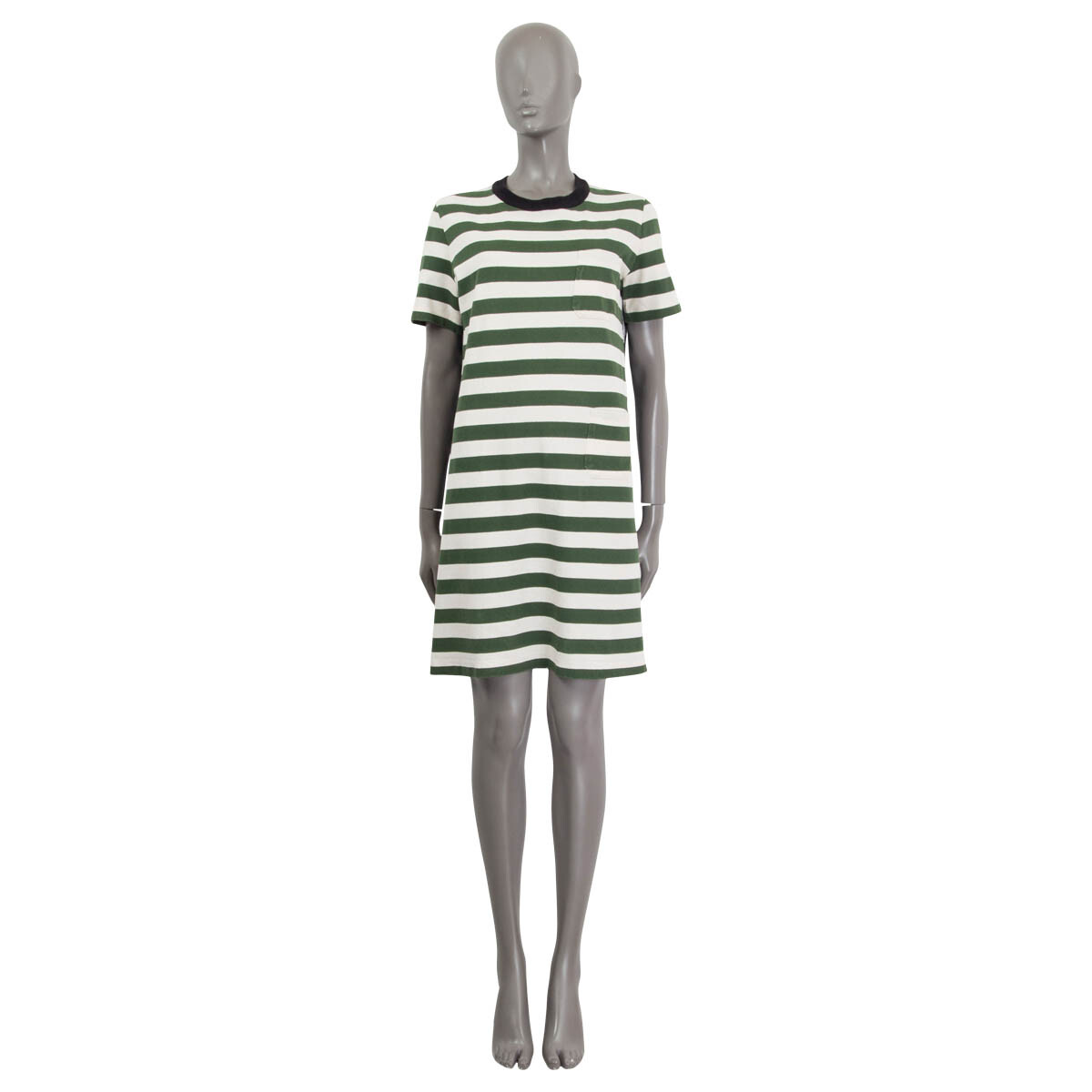 63737 auth MARNI green white cotton STRIPED Short Sleeve Shift