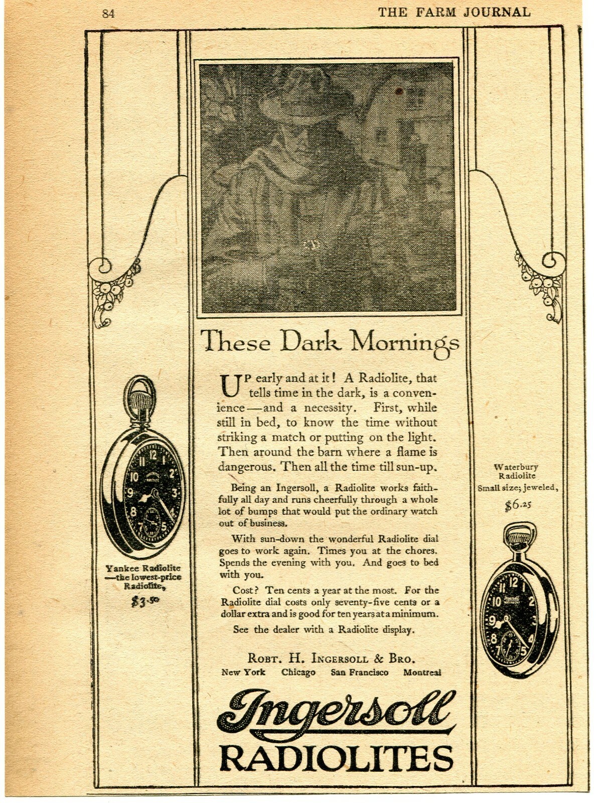 1921 small Print Ad of Ingersoll Radiolites Yankee & Waterbury Pocket