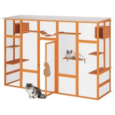 COZIWOW 72'' Wooden Cat Enclosure 6 Platforms Cat Cage Window Access Outdoor