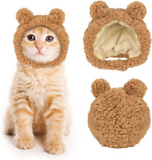Cute Cat Costume Warm Bear Hat Adjustable Soft Small Pet Headwear for Puppy Dog