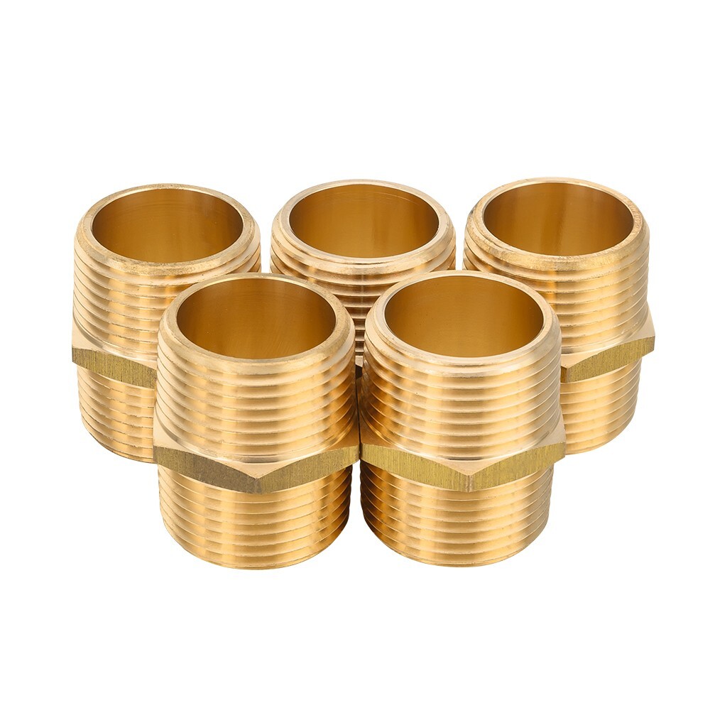 5 PCS EFIELD 1" x1" Male NPT  Hex Nipple Pipe Adapters ,Brass Fittings