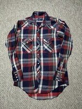 Vintage 90s Wrangler Pearl Snap Shirt Plaid Long Sleeve Western Cowboy 15 / x34