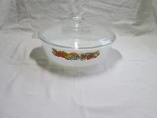 Vintage Anchor Hocking 2 Qt Fruit Harvest Design #438 Casserole Dish w/ Lid