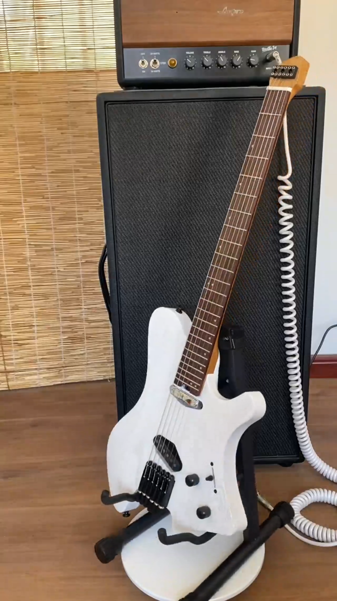 Acepro Upgraded Headless White Electric Guitar 2 Single Jumbo