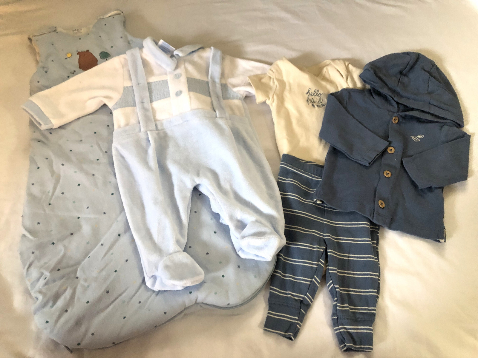 5 Piece Lot Baby Boys Size 0-3 Months Clothing Fleece Outfit Sleep Sack Mittens