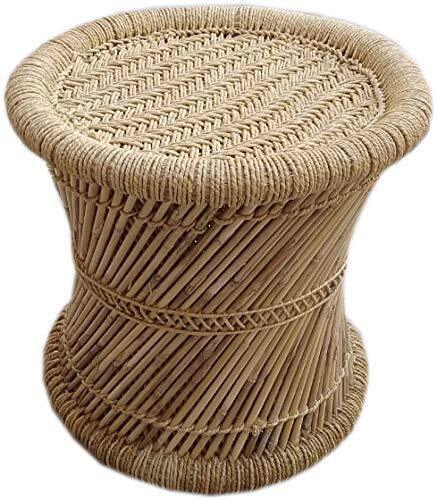 Home & Craft ! Pure Handmade Bamboo Mudda Stool with Beige (15 X 16) Inches - Picture 3 of 3