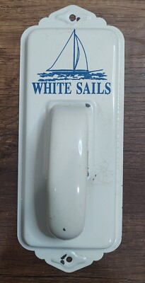 Vintage Metal Note Holder Enamel White Sails Sailboat Decor B8