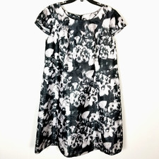 Talbots Women Plus Jacquard Midi Floral Dress Size 18W Cap Sleeve Black White