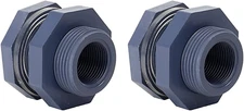 2 Pieces 3/4 Inch PVC Bulkhead Fitting for Water Barrel Water Tank Rain Barre
