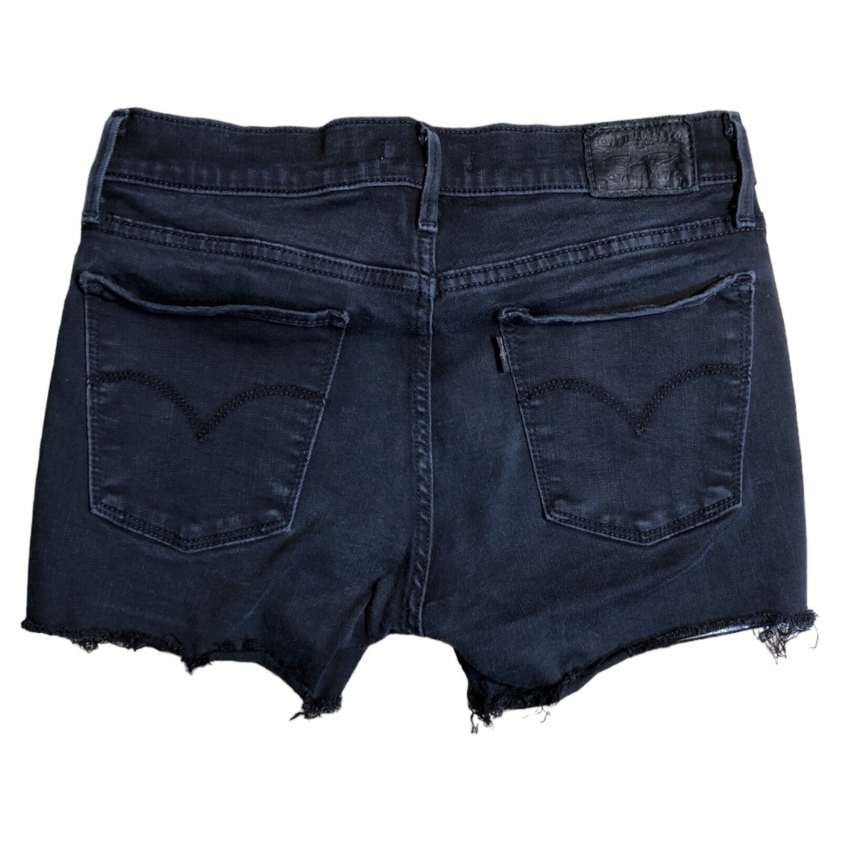 Levis Cutoff Shorts Womens Measured 29 Raw Hem Cut Off Denim Jean Black  Skinny