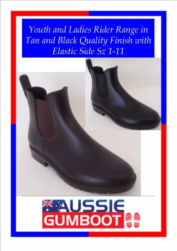 Youth & Ladies Rider Gumboots Elastic Sided Size 1 - 11 Women's Kids Rain Boots - Picture 2 of 5