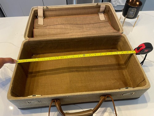 Vintage Hartmann Luggage Belted Brown Tan Canvas Leather Suitcase Mid Century 70 - Picture 23 of 24