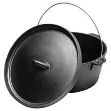 Cast Iron Casserole Dish Pot Pan Cooking Camping Stew Dutch Oven Stockpot W/ Lid