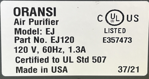 Oransi Hospitial Grade Air Purifier W/ Carbon Filter Model EJ120 - Picture 4 of 10