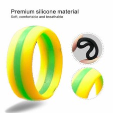 8mm Yellow with Green Stripe Silicon Rubber Gym Fitness Sorts Wedding Band Ring