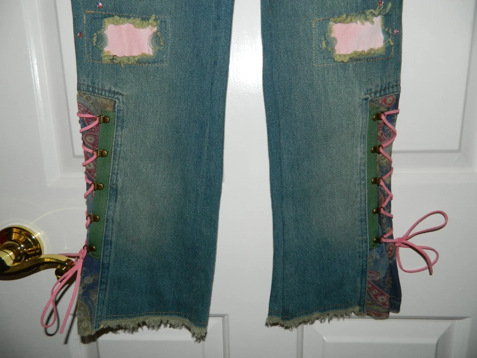 Pantalones vaqueros LITTLE MASS niñas con cordones parche embellecido BLING* 8 nuevos Foto 2 de 4