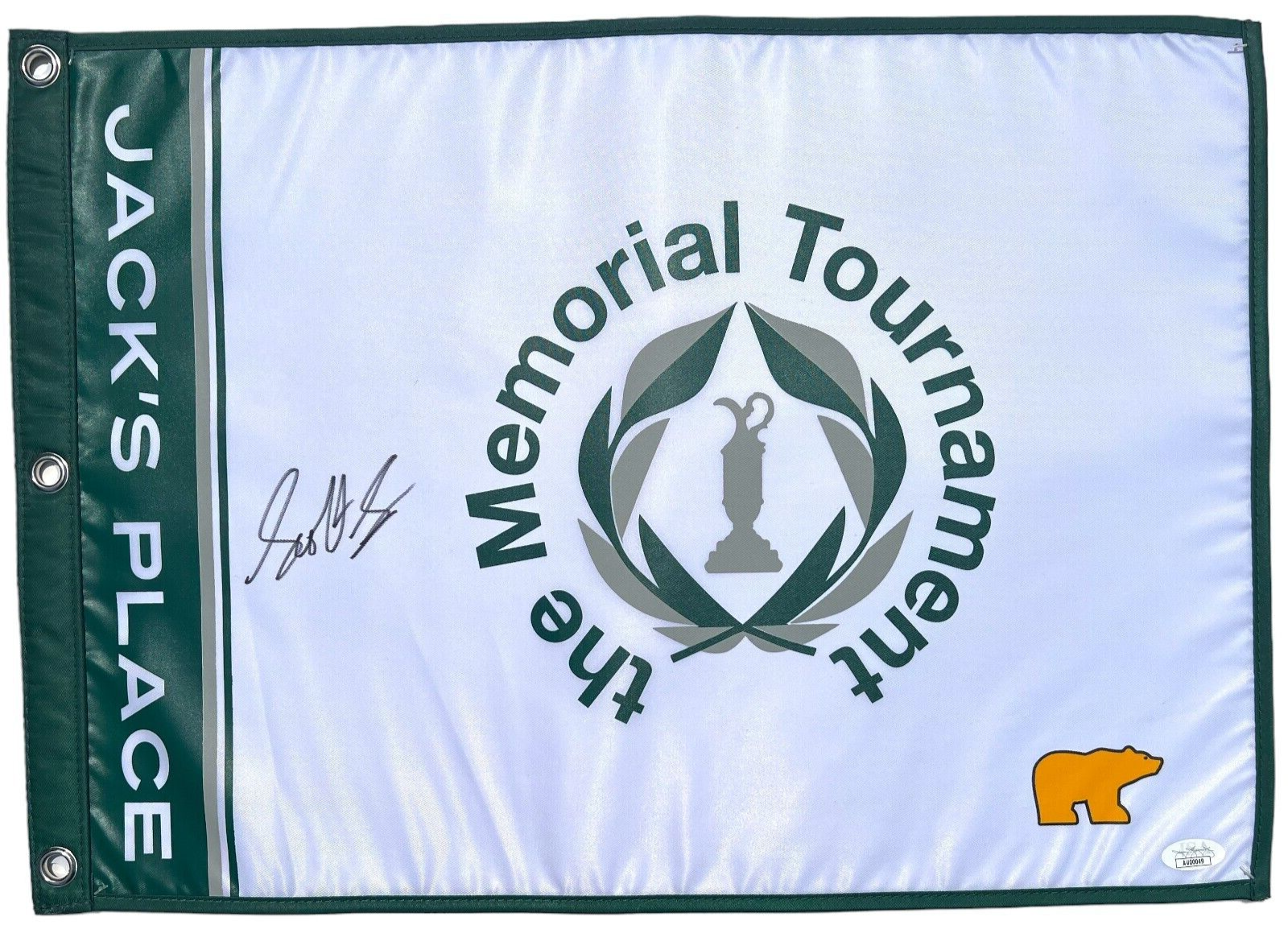 SCOTTIE SCHEFFLER Autographed Signed 2024 THE MEMORIAL TOURNAMENT GOLF FLAG LIMITED JSA 