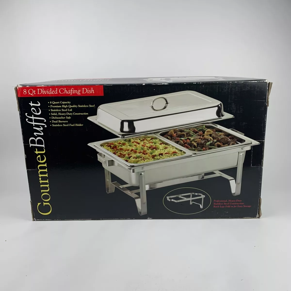 NEW Gourmet Buffet 8 Qt Divided Chafing Dish Stainless Steel New in Box | eBay