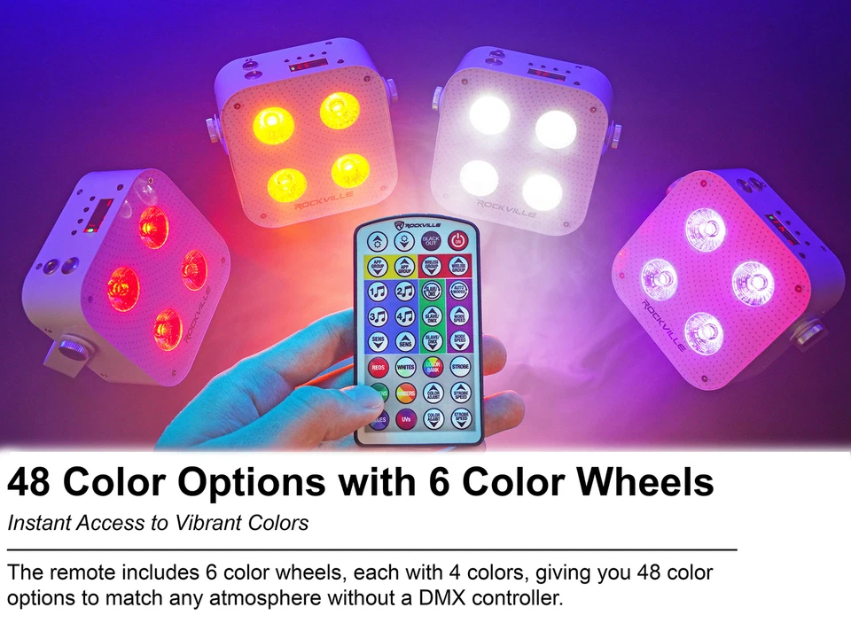 Rockville 4 PACK MINI IR4 White DJ/Party Par Wash Up Lights+Wireless DMX+App+Bag - Image 4 of 4