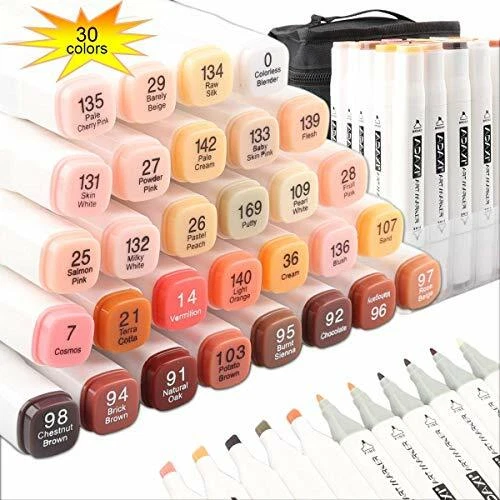 Skin Tone Alcohol Markers Set - 12 Light Skin Colors Dual Tip