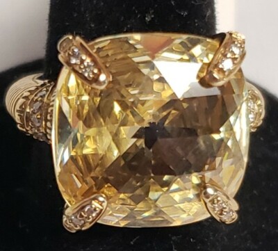 Judith Ripka Diamond Citrine 14k Yellow Gold Ring Size NEW