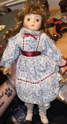 Doll Heritage Mint Red Braids 16  Brown Eyes Print Dress Face Birth Mark w/  Tag