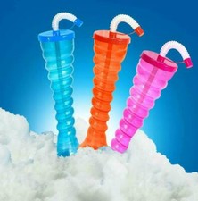 🔥 12oz Novelty Plain Twister Multicolour Slush Cups + Lids & Straws NEON HT13