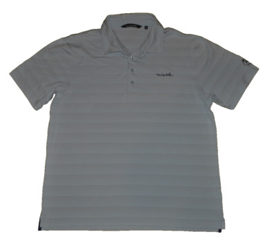 Travis Matthew Short Sleeve Polo Men's XL Light Blue w/Gray Stripes Embroidered