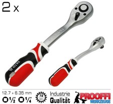 2 x Umschalt Knarre Ratschen Schlüssel Industrie Ratsche 1/4" + 1/2" YT-0730-32