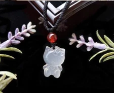 White Jade Hello Kitty Pendant Necklace